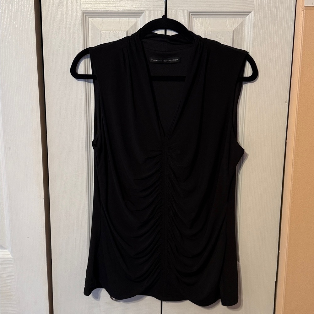 White House Black Market ( WHBM) Black Sleeveless Ruched Top, Size Medium